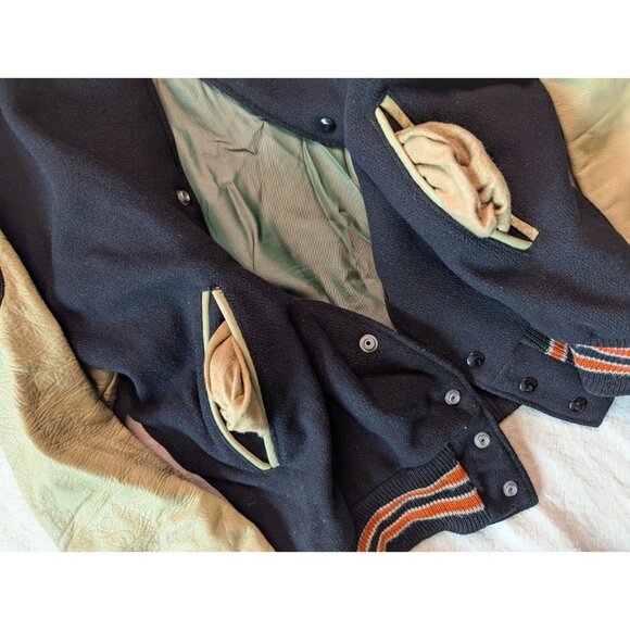 Hatchers VTG 60s Men's Black Wool Leather Sleeve State Champs Bomber Jacket LG - Picture 12 of 15